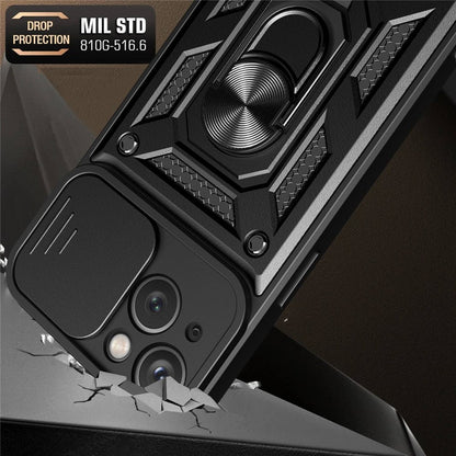 For iPhone 14 Plus 6.7 inch Anti-scratch Phone Cover Slide Camera Protection PC + TPU Ring Kickstand Cell Phone Case