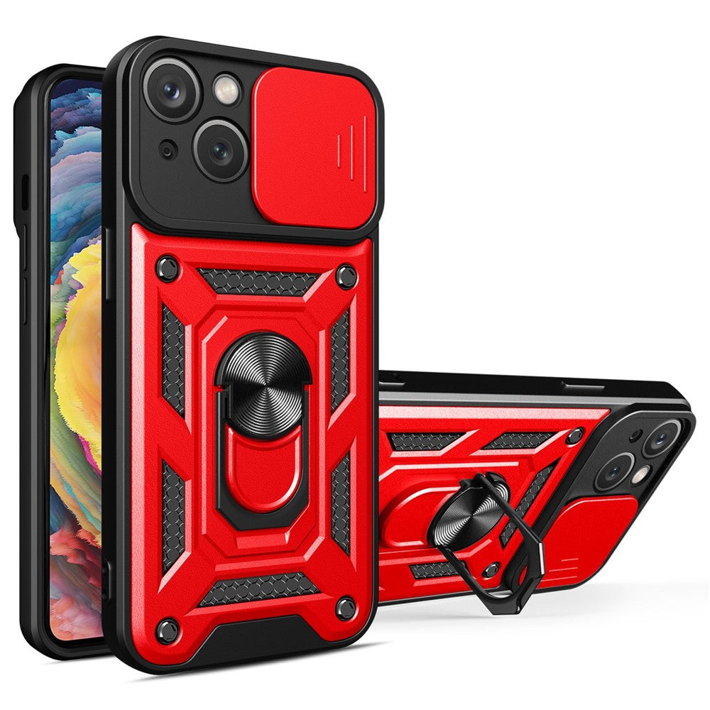 For iPhone 14 Plus 6.7 inch Anti-scratch Phone Cover Slide Camera Protection PC + TPU Ring Kickstand Cell Phone Case