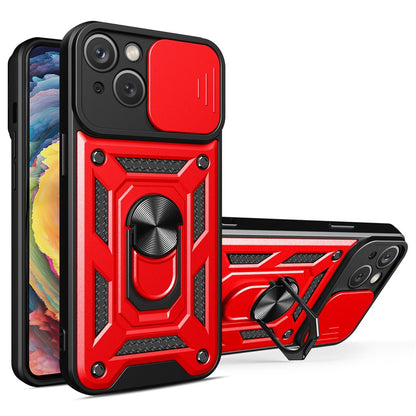 For iPhone 14 Plus 6.7 inch Anti-scratch Phone Cover Slide Camera Protection PC + TPU Ring Kickstand Cell Phone Case
