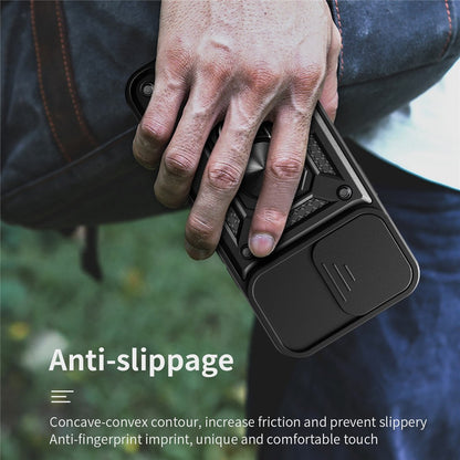 For iPhone 14 Pro Max 6.7 inch Anti-fingerprint Phone Shell Slide Camera Protection PC + TPU Ring Kickstand Anti-scratch Phone Cover Case