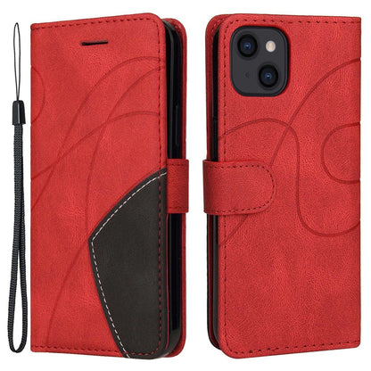 For iPhone 14 Leather Case Wallet Stand Color Splicing Phone Cover