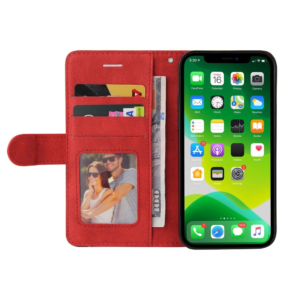For iPhone 14 Leather Case Wallet Stand Color Splicing Phone Cover