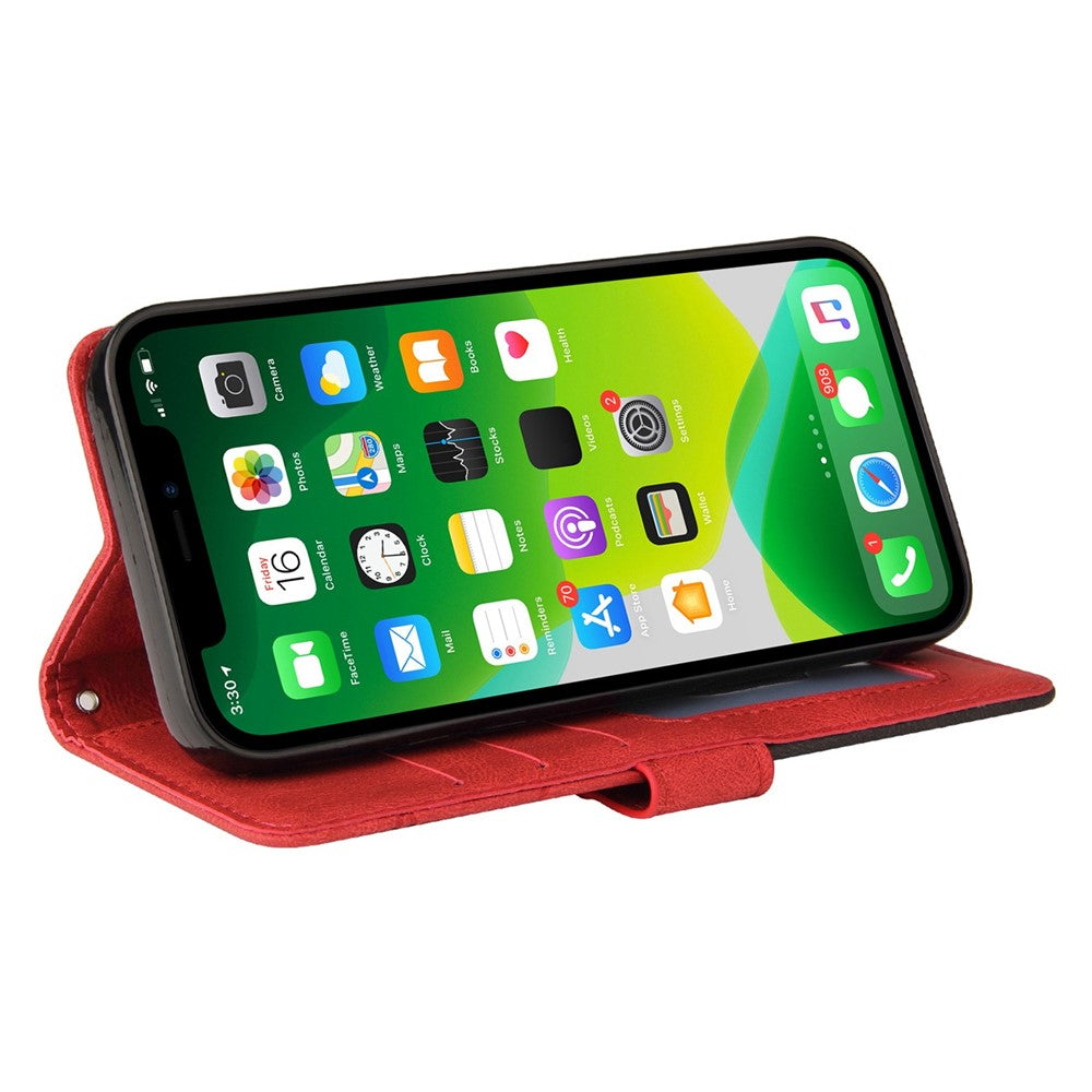 For iPhone 14 Leather Case Wallet Stand Color Splicing Phone Cover