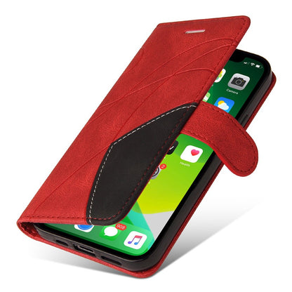 For iPhone 14 Leather Case Wallet Stand Color Splicing Phone Cover