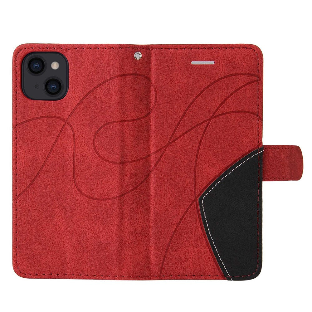 For iPhone 14 Leather Case Wallet Stand Color Splicing Phone Cover