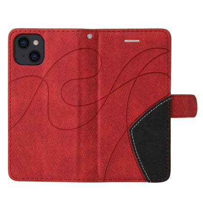 For iPhone 14 Leather Case Wallet Stand Color Splicing Phone Cover