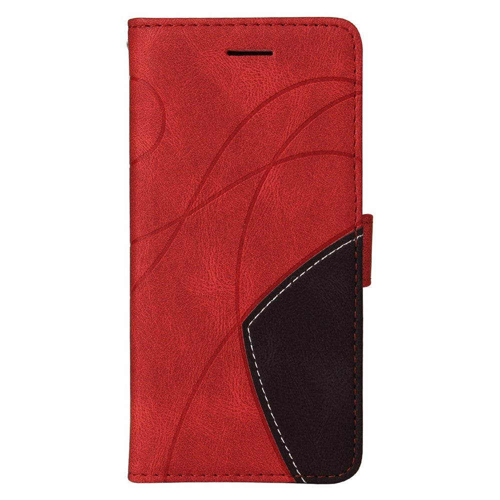 For iPhone 14 Leather Case Wallet Stand Color Splicing Phone Cover