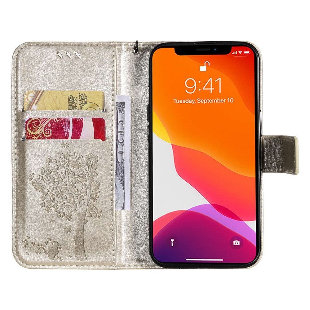 For iPhone 14 Phone Case with Stand Cat Tree Pattern Leather Wallet Mobile Cover