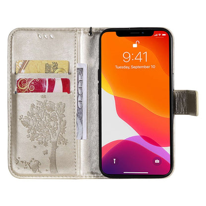 For iPhone 14 Phone Case with Stand Cat Tree Pattern Leather Wallet Mobile Cover