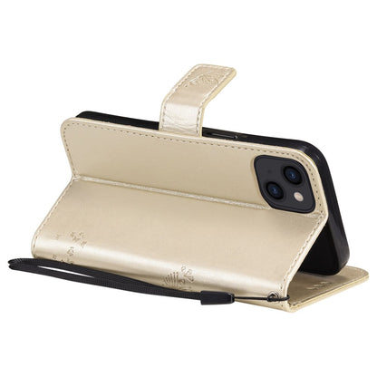 For iPhone 14 Phone Case with Stand Cat Tree Pattern Leather Wallet Mobile Cover