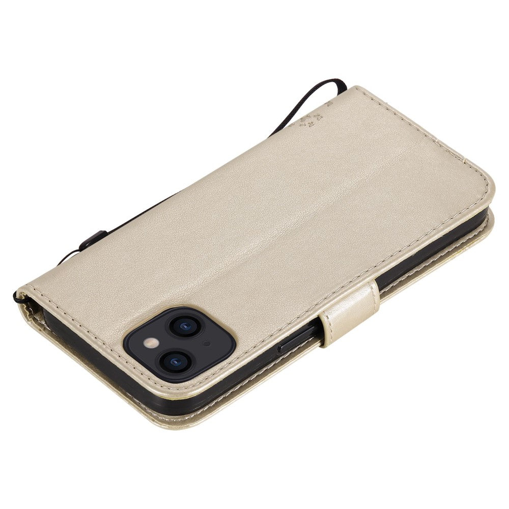 For iPhone 14 Phone Case with Stand Cat Tree Pattern Leather Wallet Mobile Cover