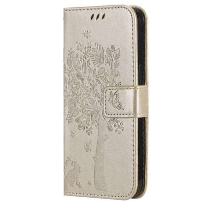 For iPhone 14 Phone Case with Stand Cat Tree Pattern Leather Wallet Mobile Cover