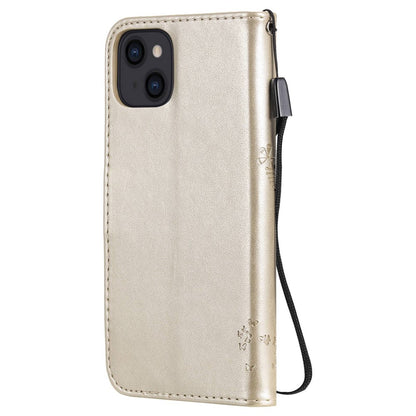 For iPhone 14 Phone Case with Stand Cat Tree Pattern Leather Wallet Mobile Cover