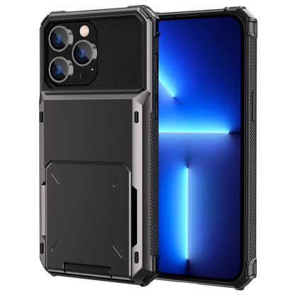 For iPhone 14 Pro Max 6.7 inch Anti-scratch TPU + PC Hybrid Phone Case Flip Card Holder Drop Resistant Phone Cover Protector