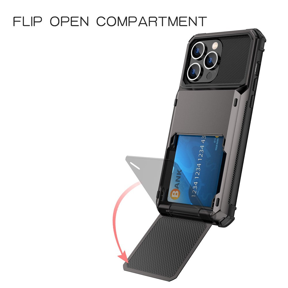 For iPhone 14 Pro Max 6.7 inch Anti-scratch TPU + PC Hybrid Phone Case Flip Card Holder Drop Resistant Phone Cover Protector