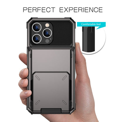 For iPhone 14 Pro Max 6.7 inch Anti-scratch TPU + PC Hybrid Phone Case Flip Card Holder Drop Resistant Phone Cover Protector