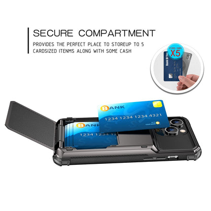 For iPhone 14 Pro Max 6.7 inch Anti-scratch TPU + PC Hybrid Phone Case Flip Card Holder Drop Resistant Phone Cover Protector