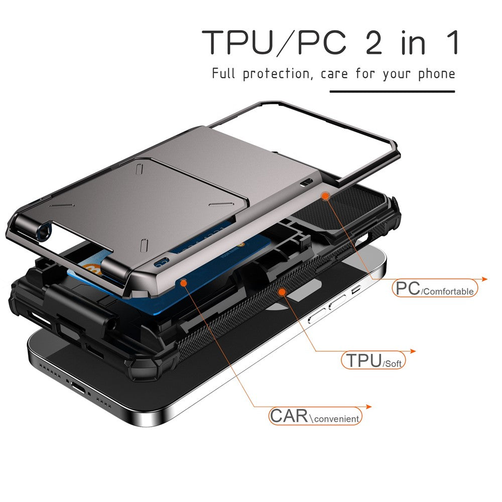 For iPhone 14 Pro Max 6.7 inch Anti-scratch TPU + PC Hybrid Phone Case Flip Card Holder Drop Resistant Phone Cover Protector