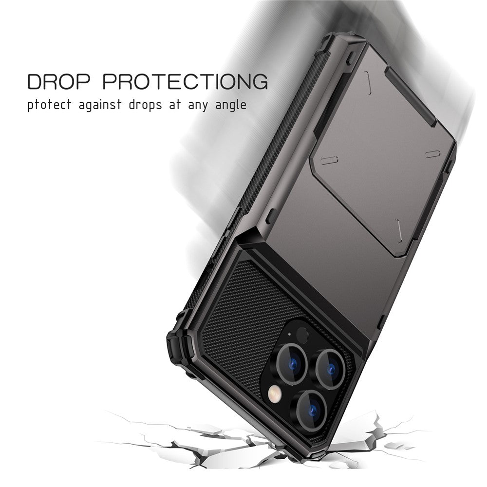 For iPhone 14 Pro Max 6.7 inch Anti-scratch TPU + PC Hybrid Phone Case Flip Card Holder Drop Resistant Phone Cover Protector