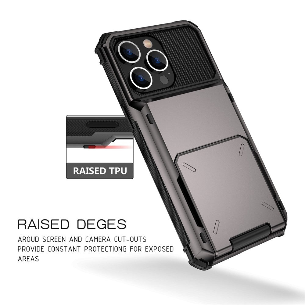 For iPhone 14 Pro Max 6.7 inch Anti-scratch TPU + PC Hybrid Phone Case Flip Card Holder Drop Resistant Phone Cover Protector