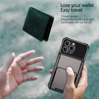 For iPhone 14 Pro Max 6.7 inch Anti-scratch TPU + PC Hybrid Phone Case Flip Card Holder Drop Resistant Phone Cover Protector
