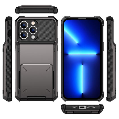 For iPhone 14 Pro Max 6.7 inch Anti-scratch TPU + PC Hybrid Phone Case Flip Card Holder Drop Resistant Phone Cover Protector