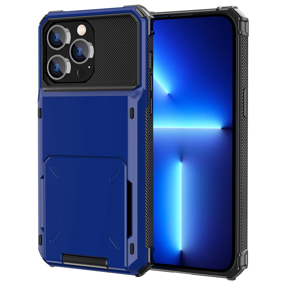 For iPhone 14 Pro Max 6.7 inch Anti-scratch TPU + PC Hybrid Phone Case Flip Card Holder Drop Resistant Phone Cover Protector