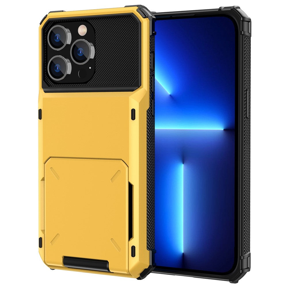 For iPhone 14 Pro Max 6.7 inch Anti-scratch TPU + PC Hybrid Phone Case Flip Card Holder Drop Resistant Phone Cover Protector