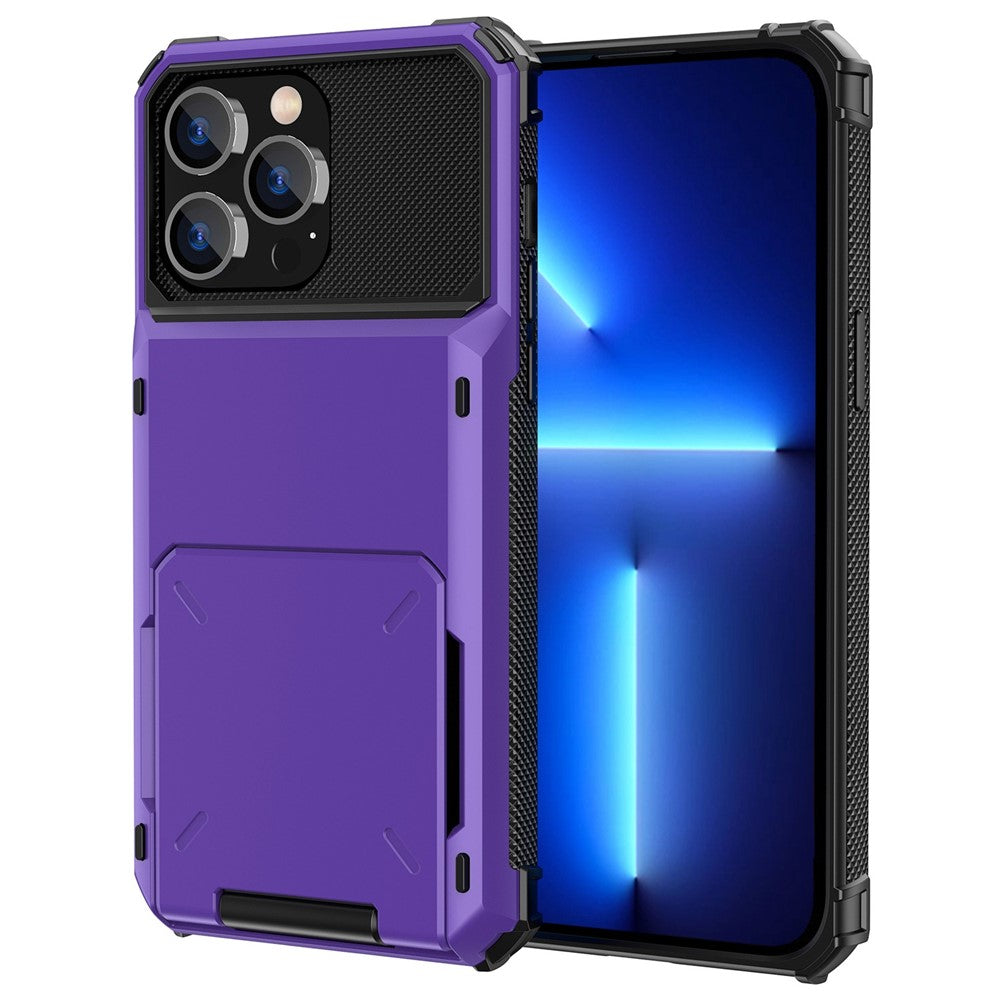 For iPhone 14 Pro Max 6.7 inch Anti-scratch TPU + PC Hybrid Phone Case Flip Card Holder Drop Resistant Phone Cover Protector