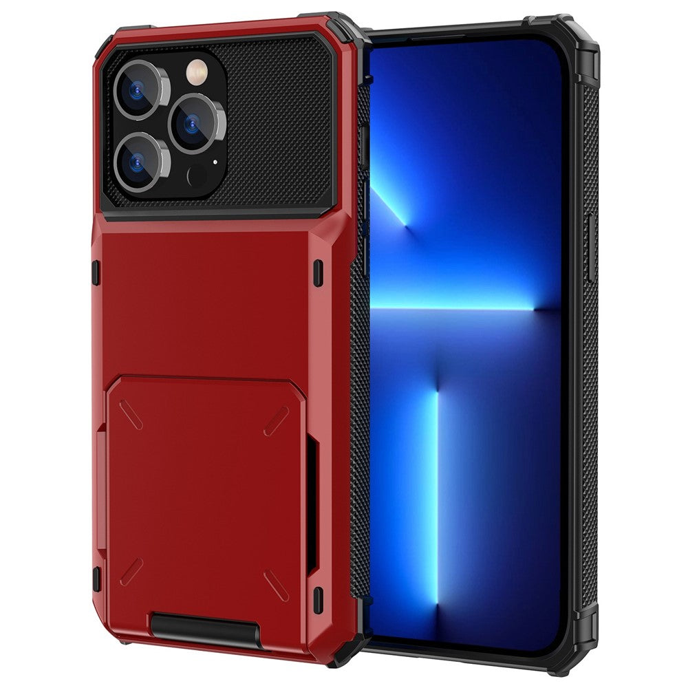 For iPhone 14 Pro Max 6.7 inch Anti-scratch TPU + PC Hybrid Phone Case Flip Card Holder Drop Resistant Phone Cover Protector