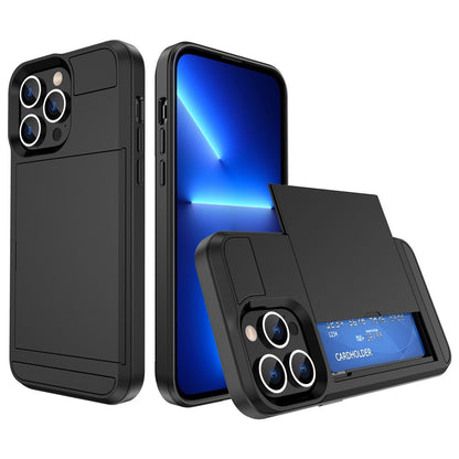 For iPhone 14 Pro Max 6.7 inch Anti-drop Phone Case with Sliding Cover Design Card Holder PC + TPU Hybrid Phone Shell