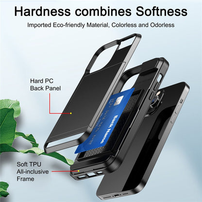 For iPhone 14 Pro Max 6.7 inch Anti-drop Phone Case with Sliding Cover Design Card Holder PC + TPU Hybrid Phone Shell