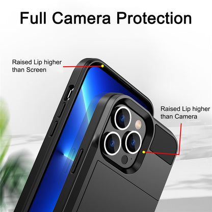 For iPhone 14 Pro Max 6.7 inch Anti-drop Phone Case with Sliding Cover Design Card Holder PC + TPU Hybrid Phone Shell