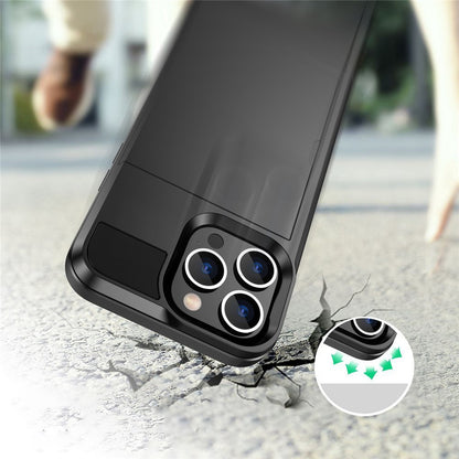 For iPhone 14 Pro Max 6.7 inch Anti-drop Phone Case with Sliding Cover Design Card Holder PC + TPU Hybrid Phone Shell
