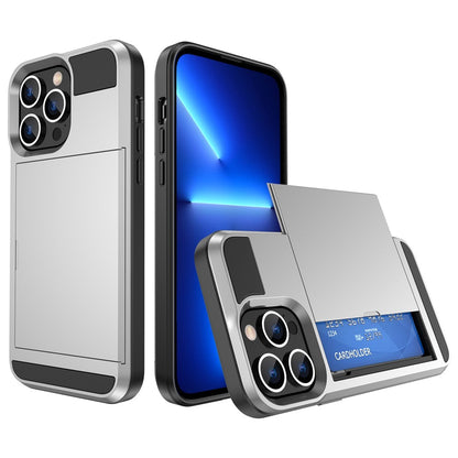 For iPhone 14 Pro Max 6.7 inch Anti-drop Phone Case with Sliding Cover Design Card Holder PC + TPU Hybrid Phone Shell