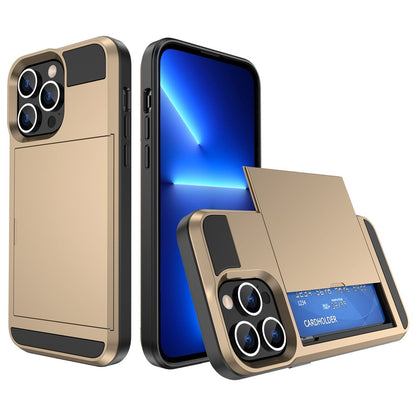 For iPhone 14 Pro Max 6.7 inch Anti-drop Phone Case with Sliding Cover Design Card Holder PC + TPU Hybrid Phone Shell