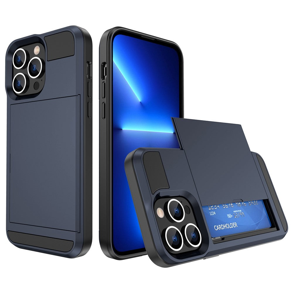 For iPhone 14 Pro Max 6.7 inch Anti-drop Phone Case with Sliding Cover Design Card Holder PC + TPU Hybrid Phone Shell