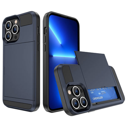 For iPhone 14 Pro Max 6.7 inch Anti-drop Phone Case with Sliding Cover Design Card Holder PC + TPU Hybrid Phone Shell