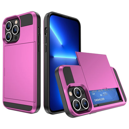 For iPhone 14 Pro Max 6.7 inch Anti-drop Phone Case with Sliding Cover Design Card Holder PC + TPU Hybrid Phone Shell