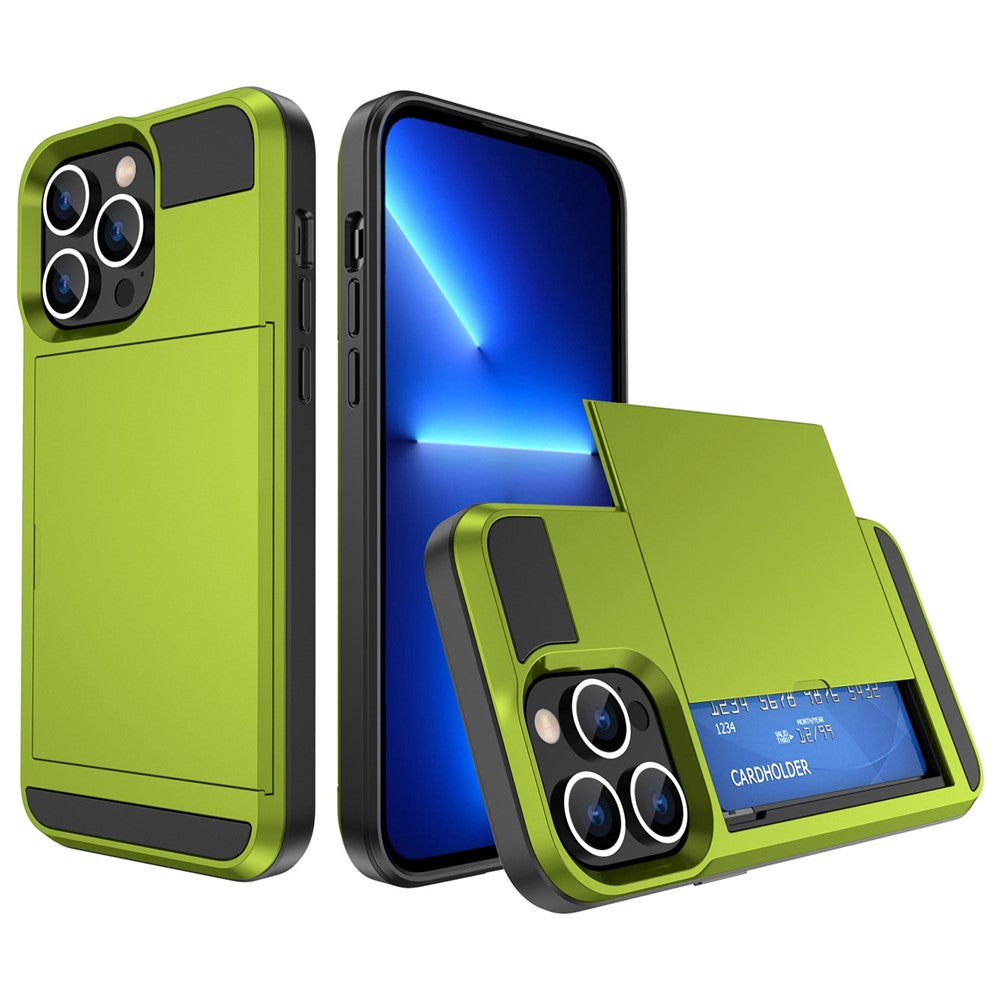 For iPhone 14 Pro Max 6.7 inch Anti-drop Phone Case with Sliding Cover Design Card Holder PC + TPU Hybrid Phone Shell