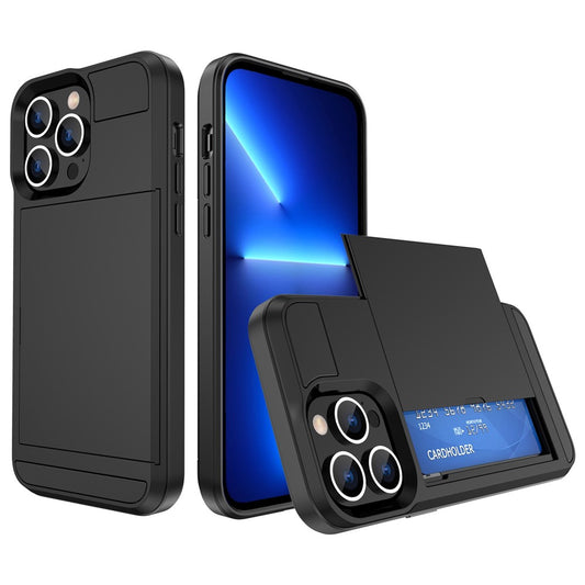 For iPhone 14 6.1 inch Drop-proof Phone Case PC + TPU Hybrid Shell with Sliding Cover Design Card Slot