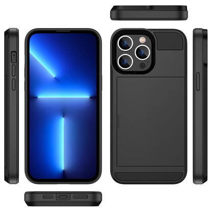 For iPhone 14 6.1 inch Drop-proof Phone Case PC + TPU Hybrid Shell with Sliding Cover Design Card Slot