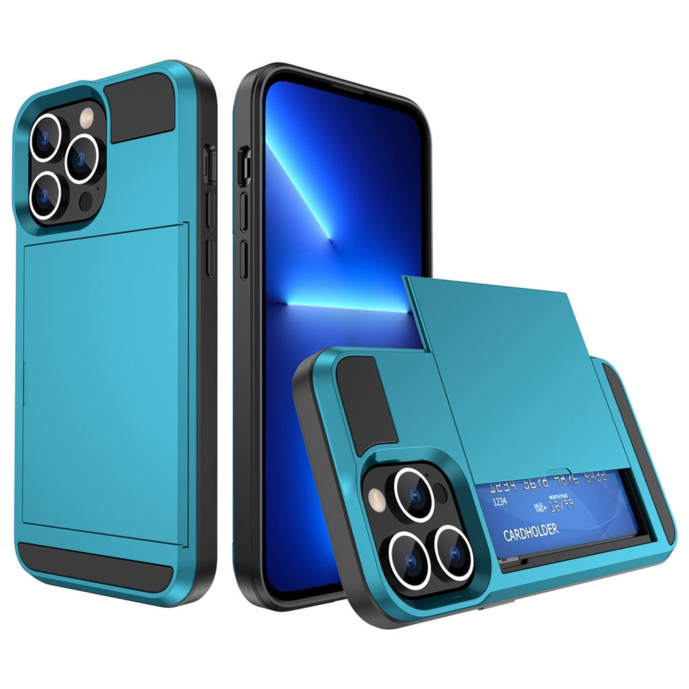 For iPhone 14 6.1 inch Drop-proof Phone Case PC + TPU Hybrid Shell with Sliding Cover Design Card Slot