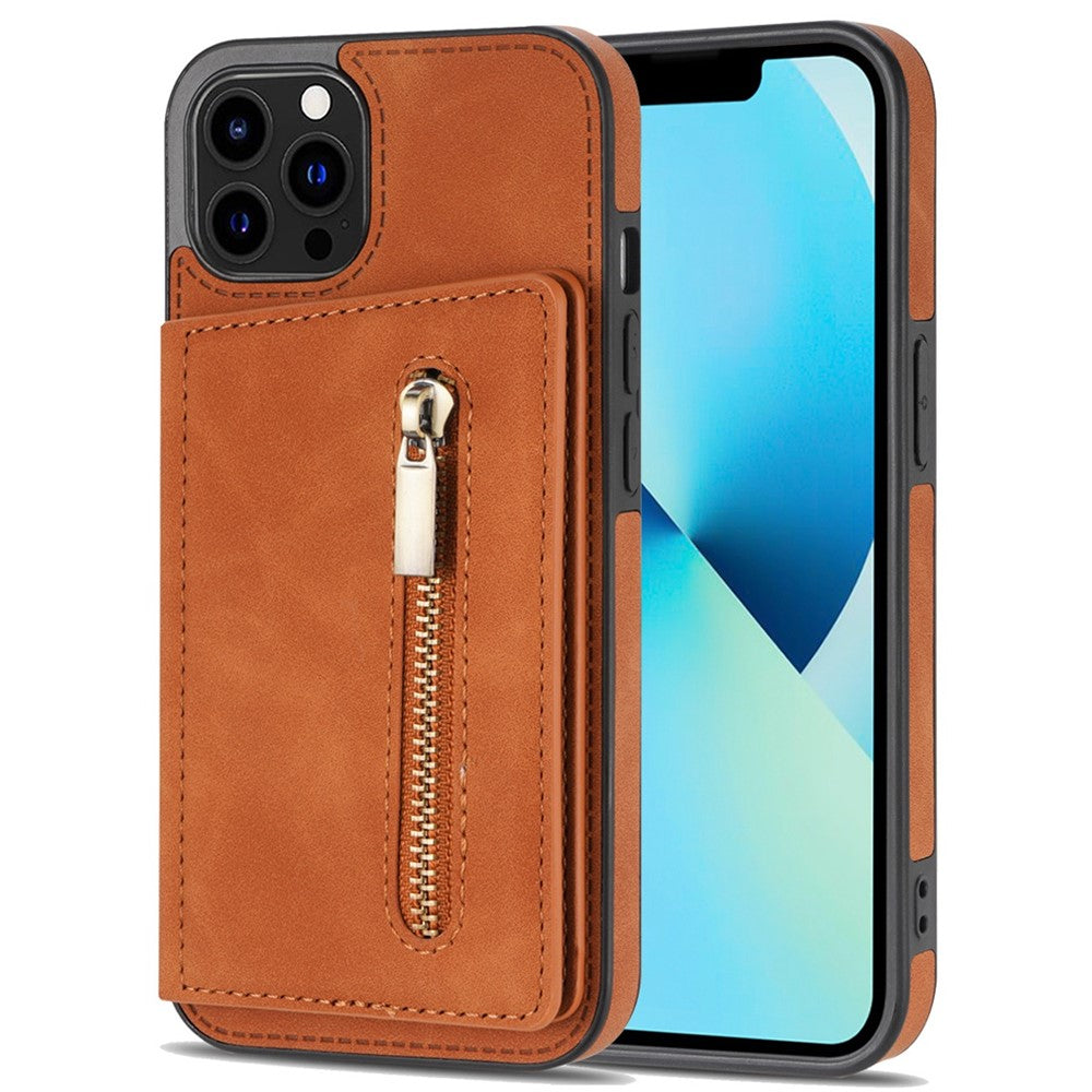 Anti-drop Phone Wallet Case for iPhone 14 Pro Max 6.7 inch, PU Leather Coated TPU Back Cover with Zipper Pocket Card Holder Kickstand