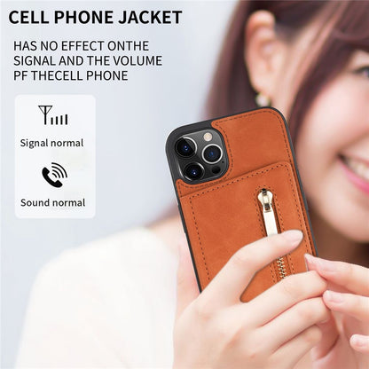 Anti-drop Phone Wallet Case for iPhone 14 Pro Max 6.7 inch, PU Leather Coated TPU Back Cover with Zipper Pocket Card Holder Kickstand
