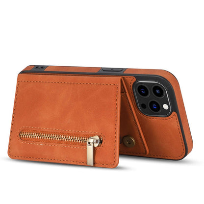 Anti-drop Phone Wallet Case for iPhone 14 Pro Max 6.7 inch, PU Leather Coated TPU Back Cover with Zipper Pocket Card Holder Kickstand