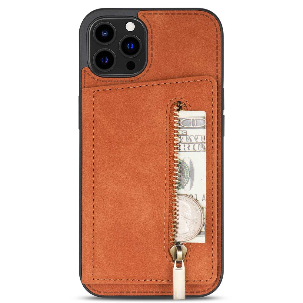 Anti-drop Phone Wallet Case for iPhone 14 Pro Max 6.7 inch, PU Leather Coated TPU Back Cover with Zipper Pocket Card Holder Kickstand