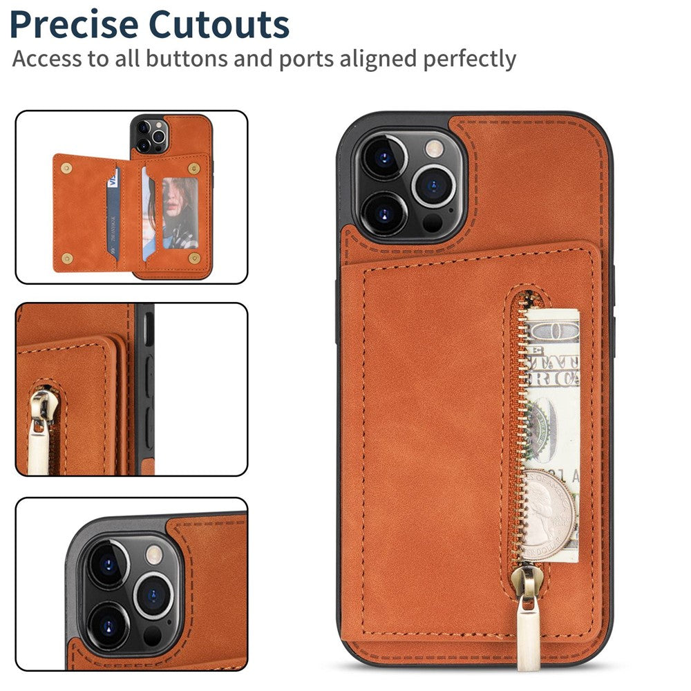 Anti-drop Phone Wallet Case for iPhone 14 Pro Max 6.7 inch, PU Leather Coated TPU Back Cover with Zipper Pocket Card Holder Kickstand
