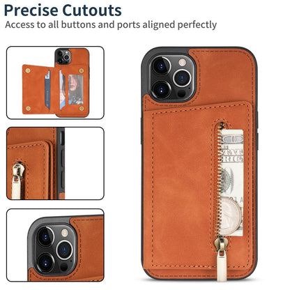 Anti-drop Phone Wallet Case for iPhone 14 Pro Max 6.7 inch, PU Leather Coated TPU Back Cover with Zipper Pocket Card Holder Kickstand