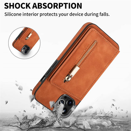 Anti-drop Phone Wallet Case for iPhone 14 Pro Max 6.7 inch, PU Leather Coated TPU Back Cover with Zipper Pocket Card Holder Kickstand